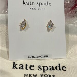 Kate Spade Gold Cubic Zirconia Stud Earrings Diamond Shape Bevel Brand New